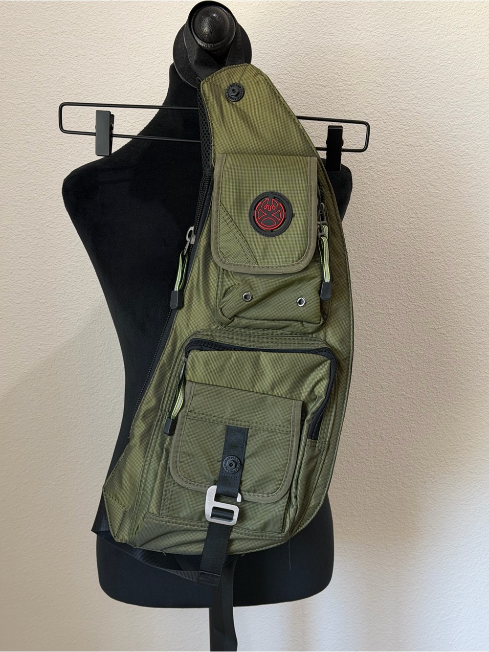 Olive Green Tactical Sling Bag with Front Pockets